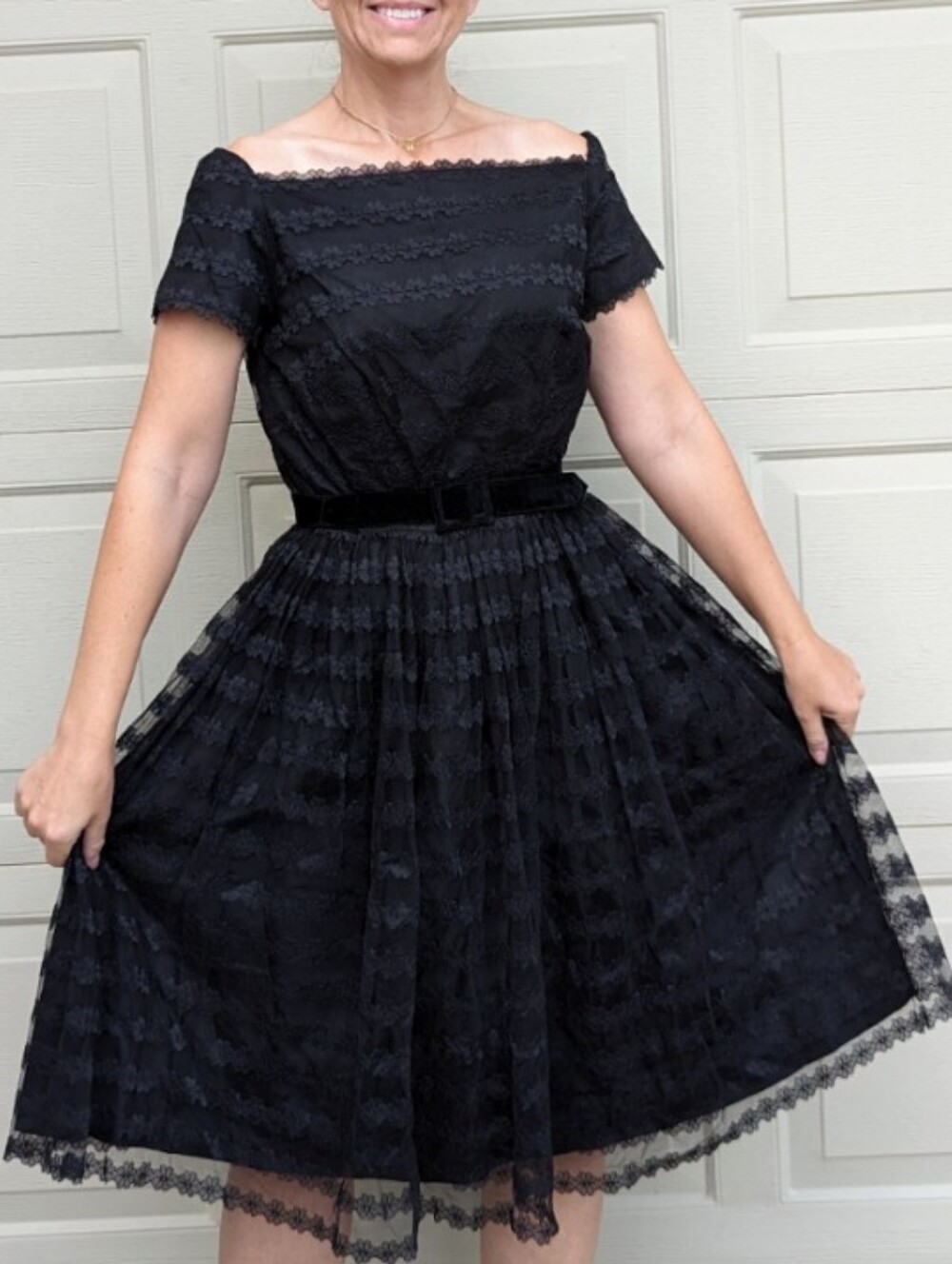 1960's BLACK LACE party DRESS 60's M (N9)